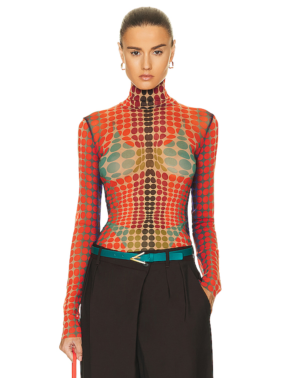Jean Paul Gaultier High Neck Long Sleeve Top in Purple, Orange