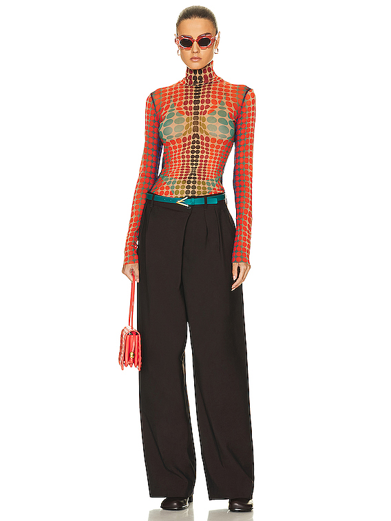 Jean Paul Gaultier High Neck Long Sleeve Top in Purple, Orange