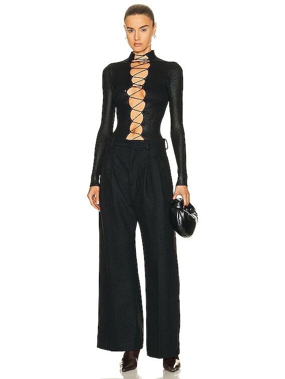 トップス Jean Paul Gaultier lace mesh long sleeve Gaultier Sheer Mesh Top Embroidered Handwriting FW 2001 Jean