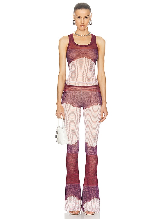 Jean Paul Gaultier Cartouche Mesh Tank Top in Red, White