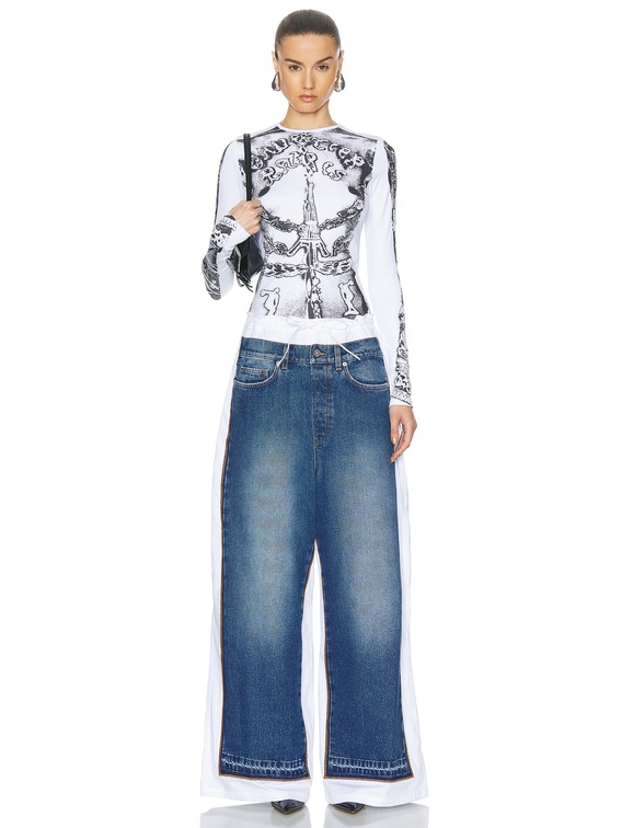 Jean Paul Gaultier Dentelle Trompe L'oeil Long Sleeve Top in