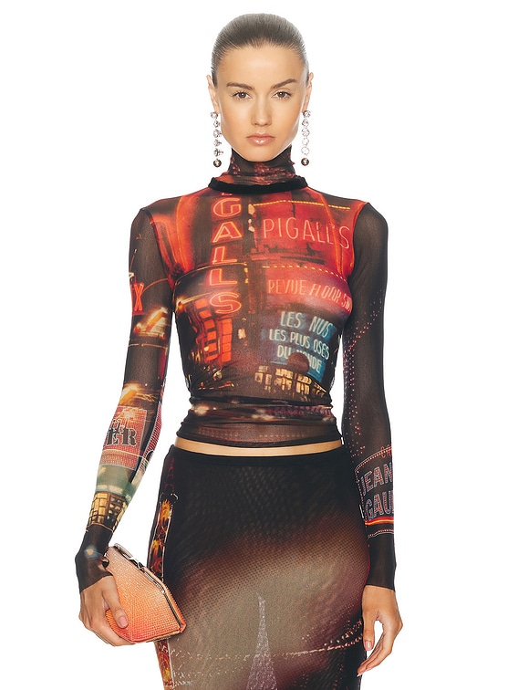 Jean Paul Gaultier Pigalle Mesh Long sleeve Printed Top in Jean Paul Gaultier Pigalle Mesh Long sleeve Printed Top in