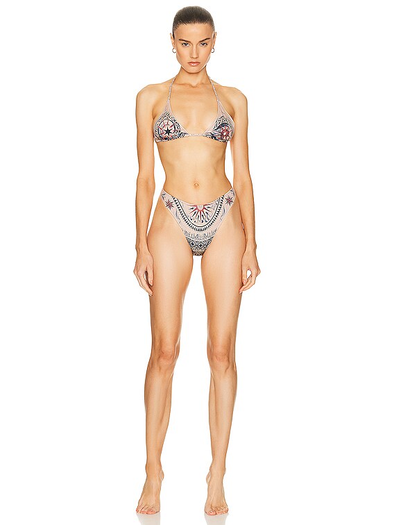 Jean Paul Gaultier Printed Soleil Bikini Top in Nude, Blue