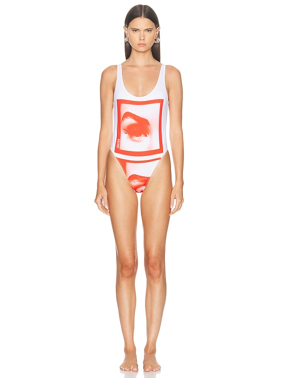 Jean Paul Gaultier Eyes Printed One Piece Swimsuit in White