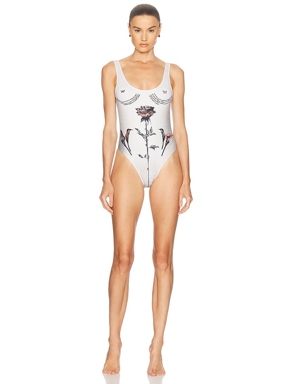 Jean Paul Gaultier Tattoo Roses Swimswuit in Ecru, Black