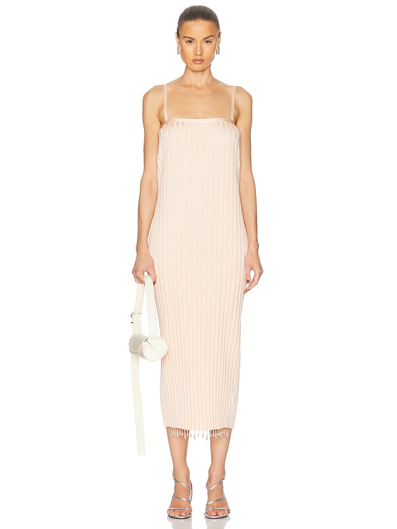 Jil Sander Beaded Rib Knit Dress in Pink Salt | FWRD