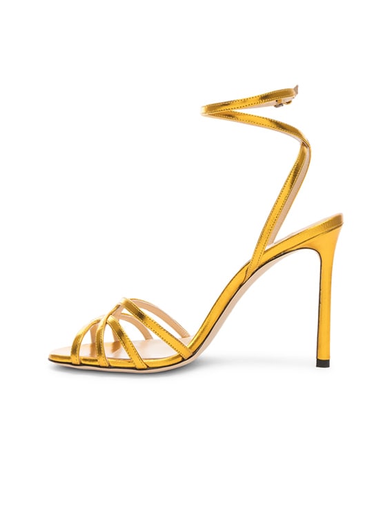 Jimmy Choo Mimi 100 Metallic Sandal in Saffron | FWRD