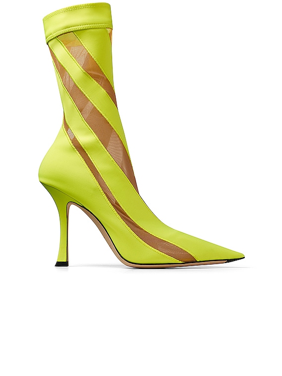 Jimmy Choo x Mugler Spiral Sock Ankle Boot in Neon Yellow Nude