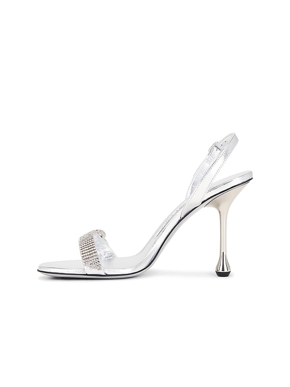 Jimmy Choo Tabatha 95 Slingback Heel in Silver & Crystal | FWRD