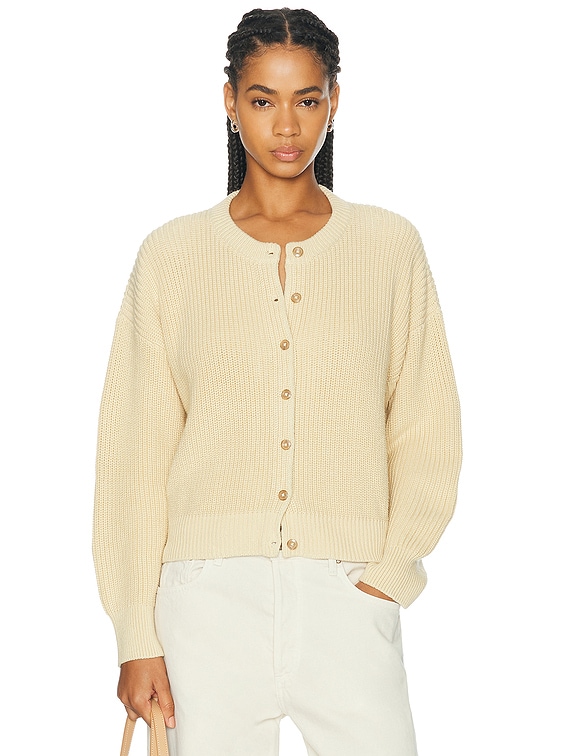 Jenni Kayne Cotton Hayes Crewneck Cardigan in Pale Yellow | FWRD