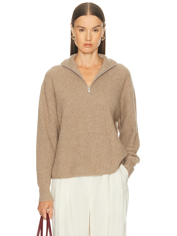 TAN ニット Women's Cashmere Half Zip Undyed Stone | Jenni Kayne