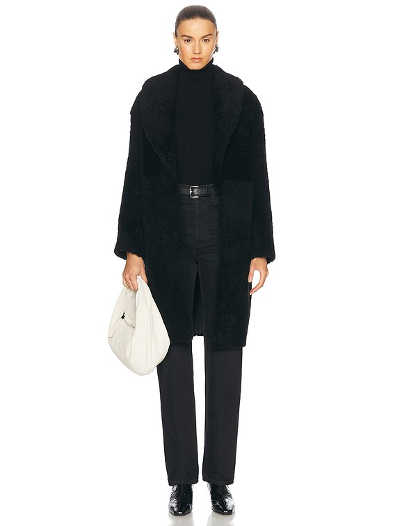 Jenni Kayne Long Shearling Yves Shawl Coat in Black | FWRD