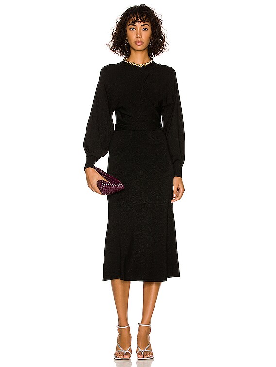 knee length dresses for ladies Black Linen Blend Button-Front Midi Dress