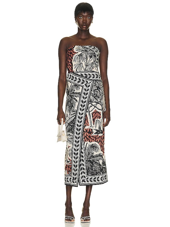 Johanna Ortiz African Canopy Ankle Dress in Toile Burnt Maroon