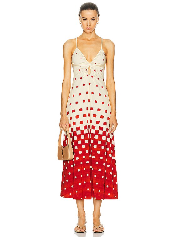 Johanna Ortiz Rhythm Oasis Ankle Dress in Studio Ducharne Ecru & Red | FWRD