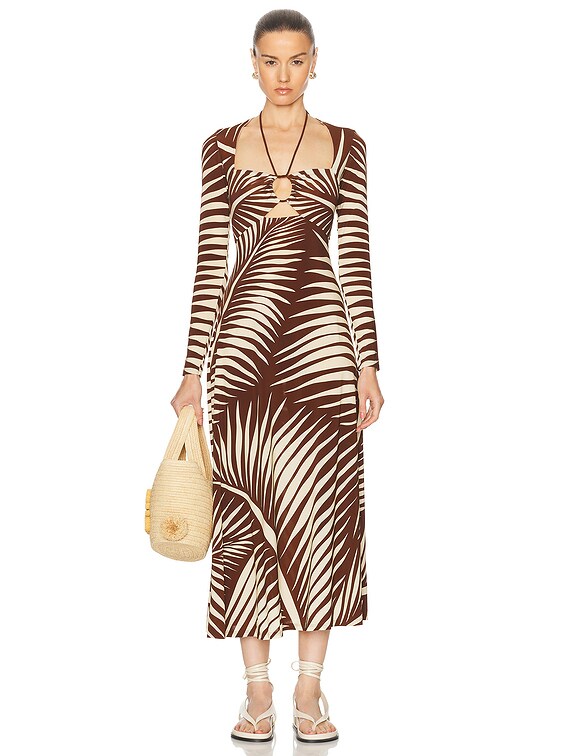 Johanna Ortiz Eternal Tropical Ankle Dress in Palm Nimal Ecru
