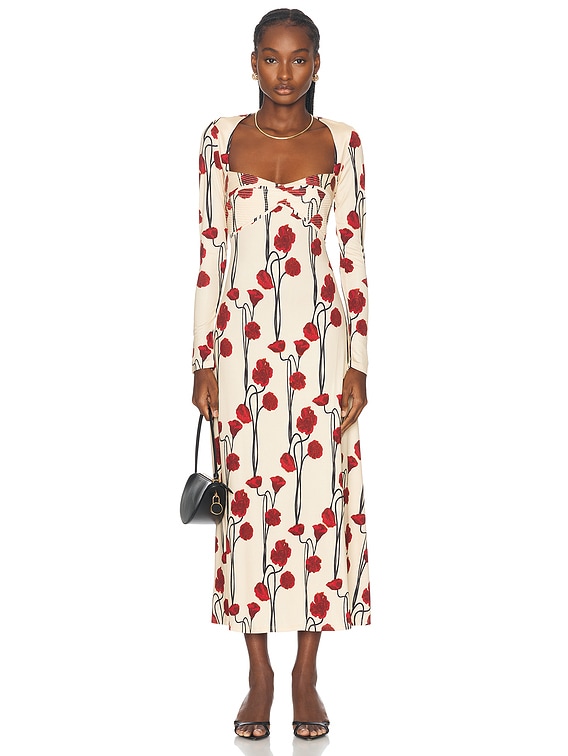 Johanna Ortiz Scarlet Letter Ankle Dress in Papaver Somniferum