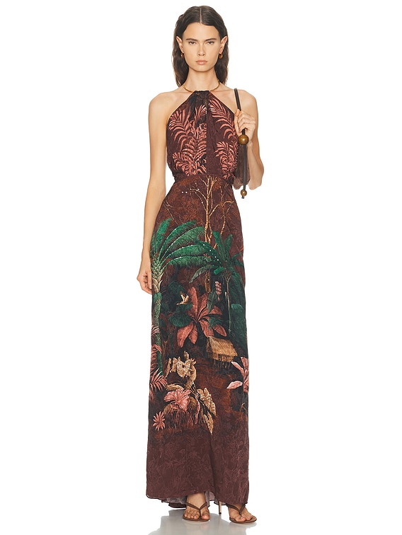 brown and green maxi dress Dress Gio: Green and Gold Maxi Dress main image 0