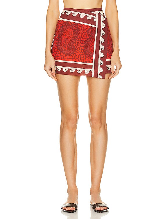 Johanna Ortiz Hunting Roots Wrap Skirt in Paisley Red & Ecru | FWRD