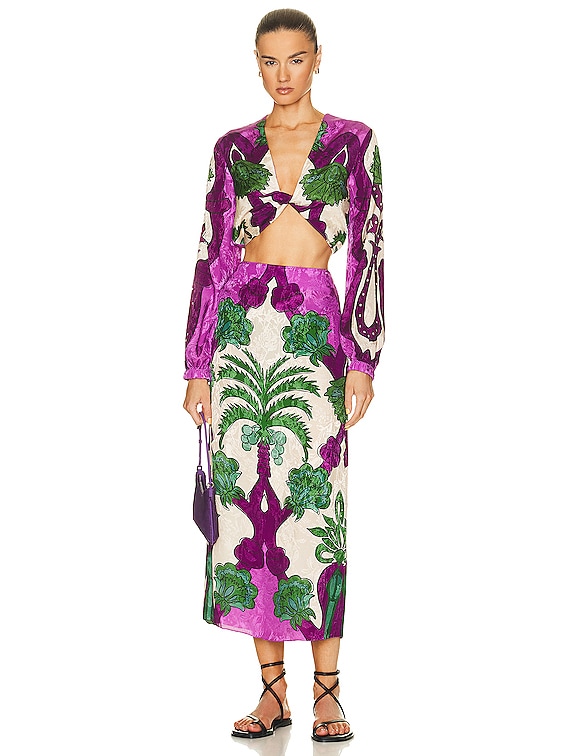 【メーカー直送】 Johanna FWRD | Ecru & Orchid Palms in Top Crop Bemused Ortiz トップス