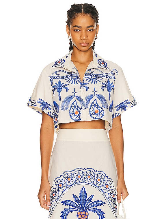 Patterned crop top in white - Johanna Ortiz