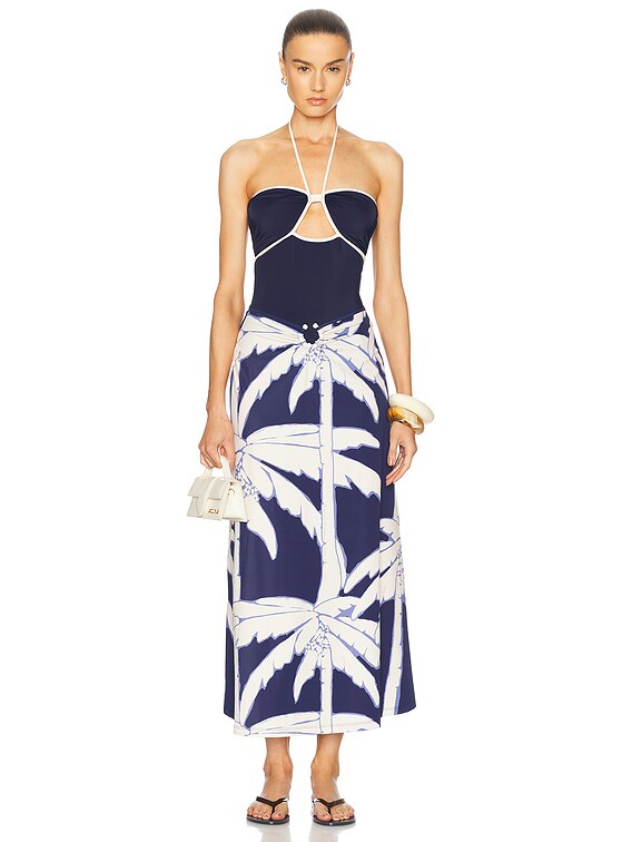 Johanna Ortiz Sea Salt One Piece Swimsuit in Navy & Ecru | FWRD