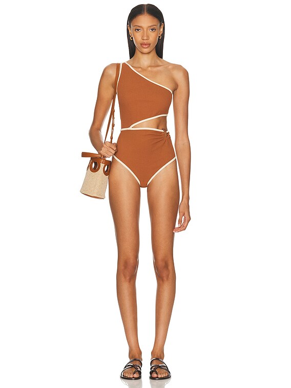 Johanna Ortiz Del Mar One Piece Swimsuit in Mocca & Ecru | FWRD