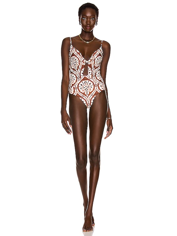 Johanna Ortiz Down To Earth One Piece Swimsuit in Cacao & Ecru | FWRD