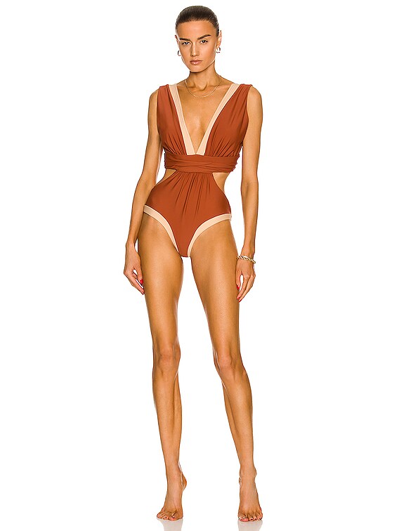 Johanna Ortiz Allspice Beloved One Piece Swimsuit in Brown | FWRD