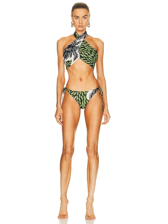 Johanna Ortiz Azabache Bikini Bottom in Toile Black, Greenery
