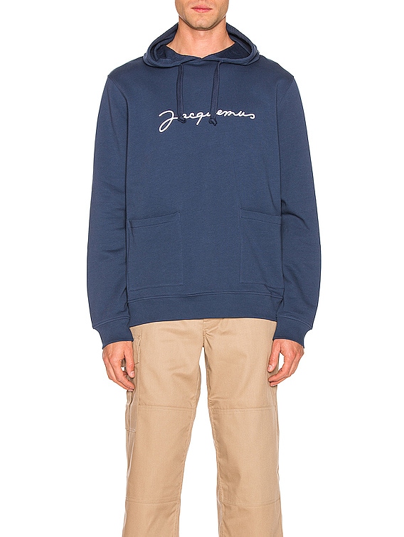 JACQUEMUS Logo Hoodie in Navy FWRD