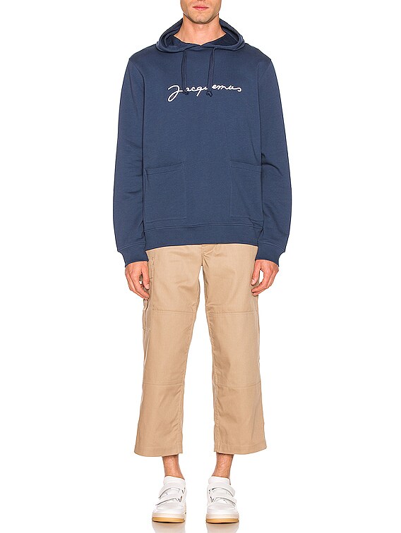 JACQUEMUS Logo Hoodie in Navy | FWRD