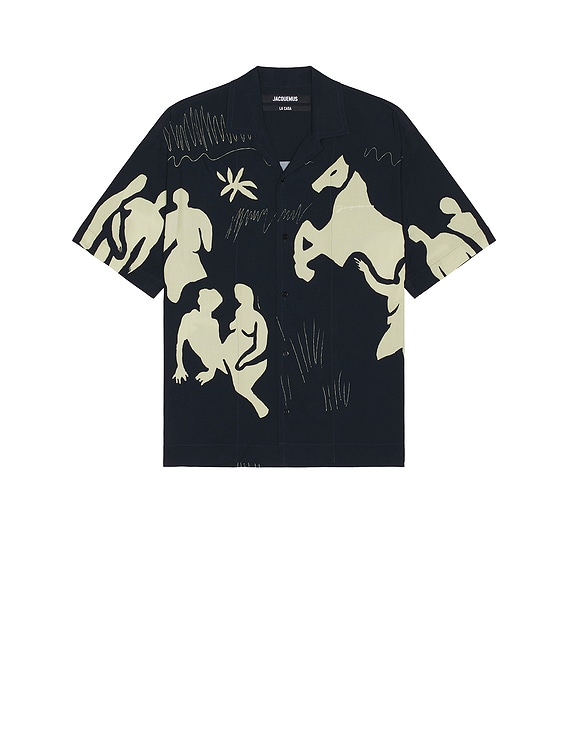 JACQUEMUS La Chemise Jean in Print Horse Scene Navy | FWRD
