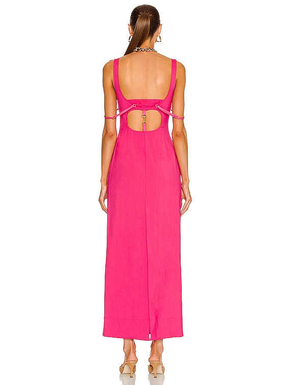 open lace back dress Jacquemus La Robe Draggiu Draped Maxi Dress