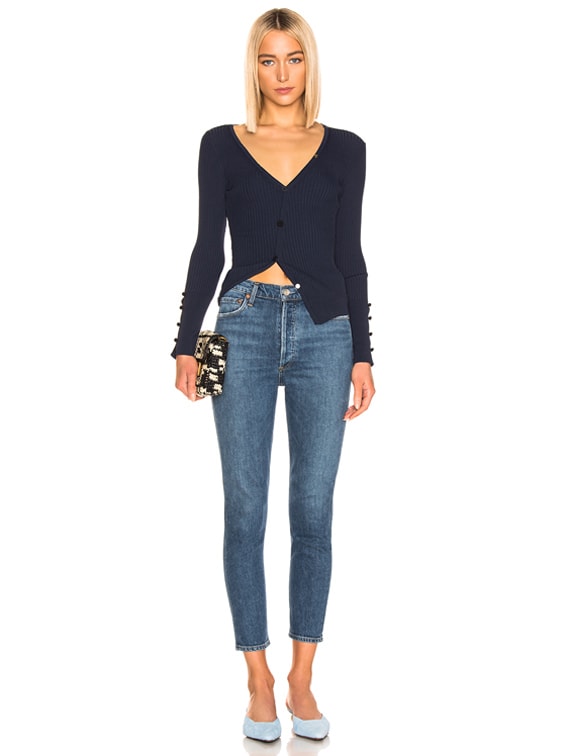 JACQUEMUS Tordu Cardigan in Navy | FWRD