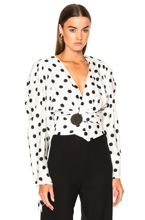 white polka dot wrap top