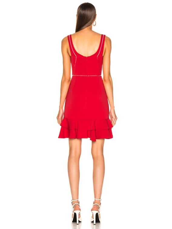 red mini ruffle dress