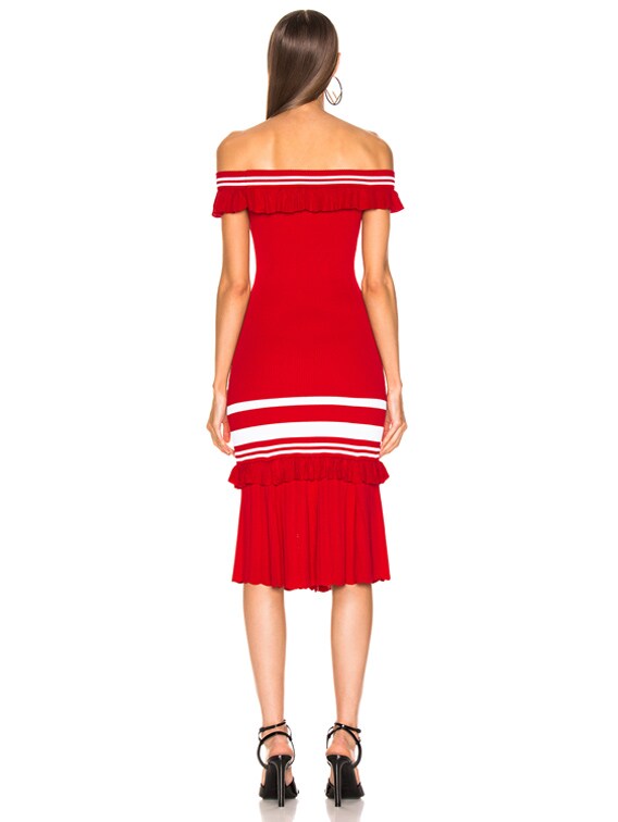 red off the shoulder knit dress