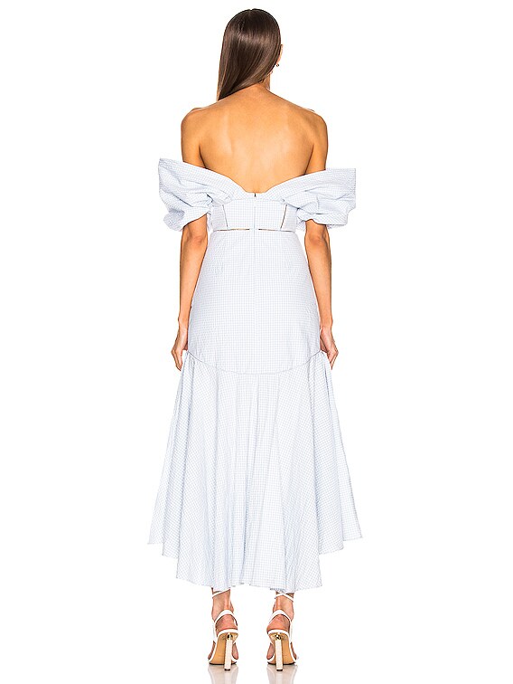 blue gingham off the shoulder dress Sweet Serenade Blue Floral Maxi Dress - Enchanting Elegance main image 1