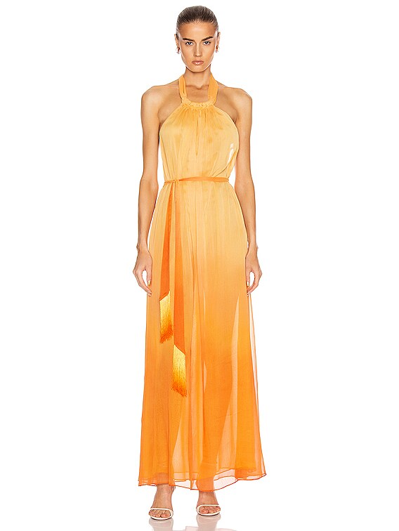 orange halter maxi dress