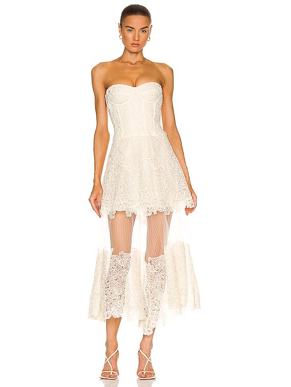 SIMKHAI Harlow Midi Dress in Ivory | FWRD SIMKHAI Harlow Midi Dress in Ivory | FWRD