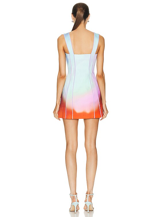 SIMKHAI Lucille Sateen Surreal Print Dress in Hot Coral | FWRD