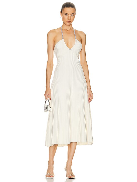 floral midi satin dress White Satin Flower Midi Dress – self-portrait-US