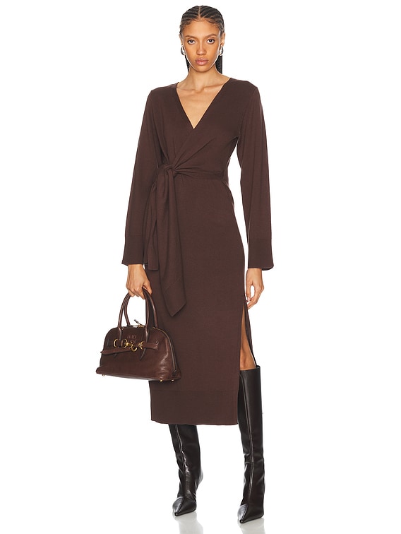 simkhai brown dress Simkhai Janese Off Shoulder Midi Dress in Camel