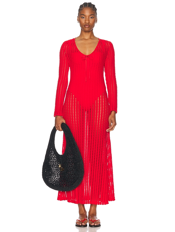 simkhai red dress SIMKHAI Oxblood Burke Draped Midi Dress Oxblood / 0