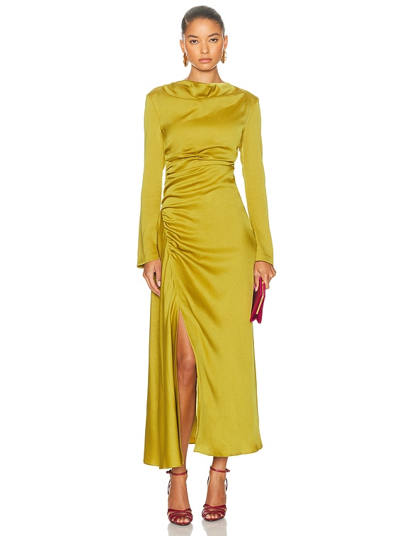 SIMKHAI Odess Long Sleeve Midi Dress in Pear | FWRD