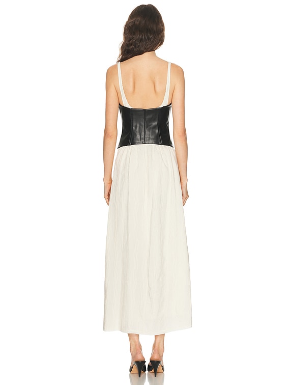 ribbed stretch viscose belted bustier dress SIMKHAI Cortland Belted Bustier Midi Dress