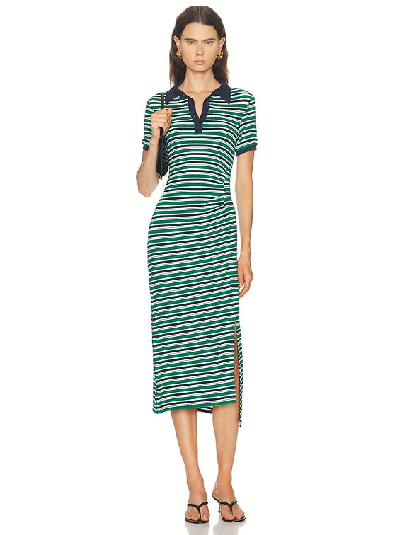 SIMKHAI Shelby Knit Polo Dress in Kelly Green Stripe | FWRD
