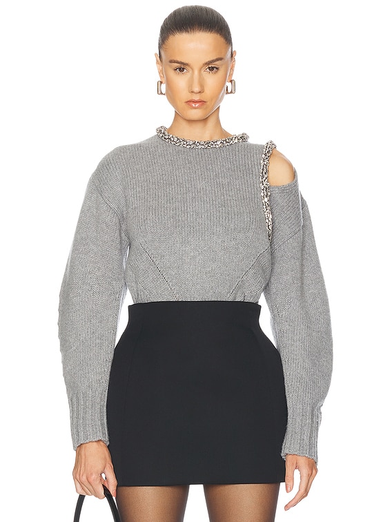 SIMKHAI Monroe Embellished Pullover Sweater in Grey Melange | FWRD