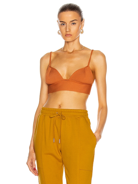 ALANUI Ice Caves Ribbed Knit Bra in Beige & Camel